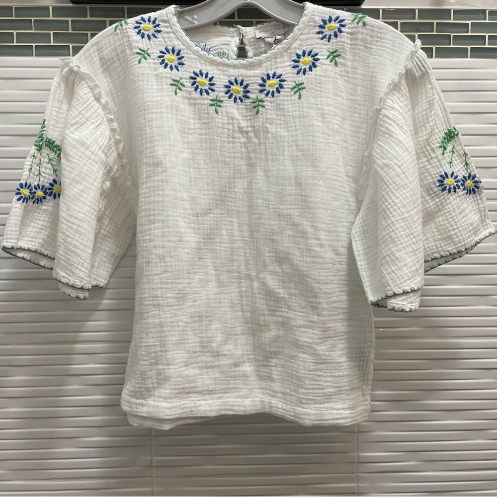 Stella McCartney boho bell sleeve blouse floral embroidered size 10